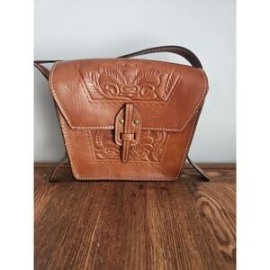 Patricia Nash Marciana Tooled Leather Flap Brown Crossbody Handbag